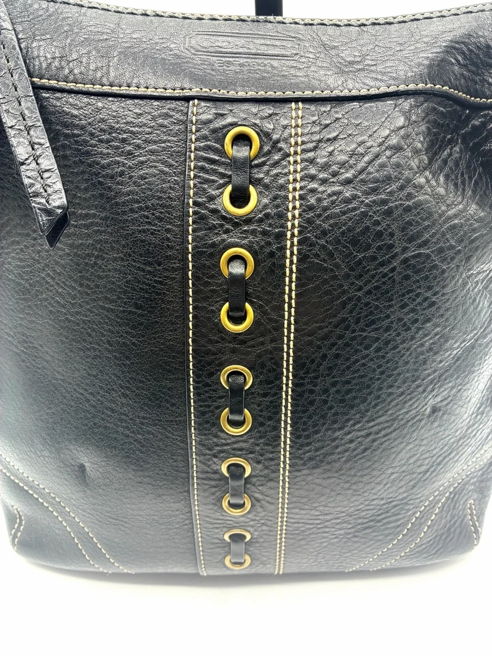 Vintage Coach Chelsea Laced Duffel Black Leather Shoulder Bag 10399